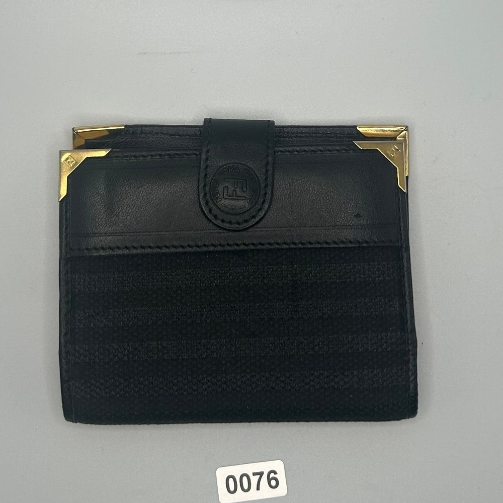 Fendi S A S Roma Made In Italy Black Leather Canvas Card Holder Wallet #76